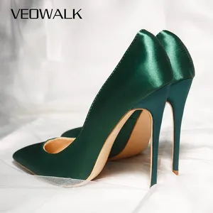 Veowalk брендовые шелковые сексуальные женские туфли на высоком каблуке элегантные женские вечерние туфли-лодочки с острым носком женские удобные классические туфли под заказ принимаются