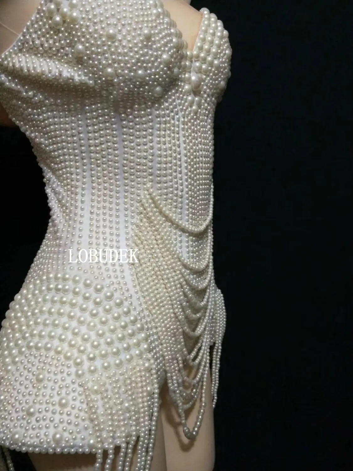 New Arrival White Beading Sleeveless Bodysuit Bar Nightclub Sexy Women DJ Singer Dancer Costume Birthday Party Pearl Stage Wear