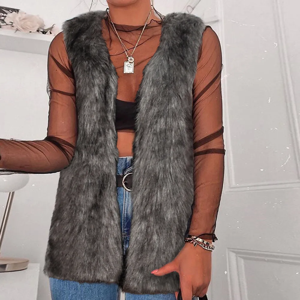 2019 осень зима женское короткое пальто из искусственного меха без рукавов v образный вырез мягкий ворсистый