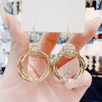 1pair multi layered circle deigned dangle earrings luxury shining crystal drop earrings fashion jewelry 2021 for women 12524s