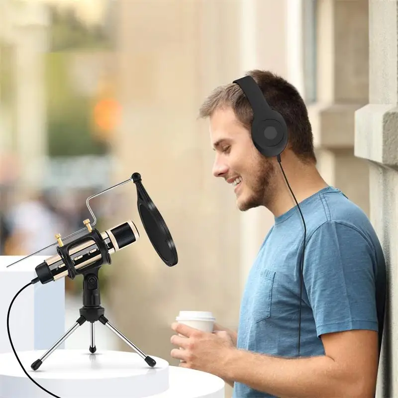 

Mini Desktop Microphone Tripod With Shock Mount Microphone Holder Pop Filter For Studio Recording Broadcasting Singing Meeting