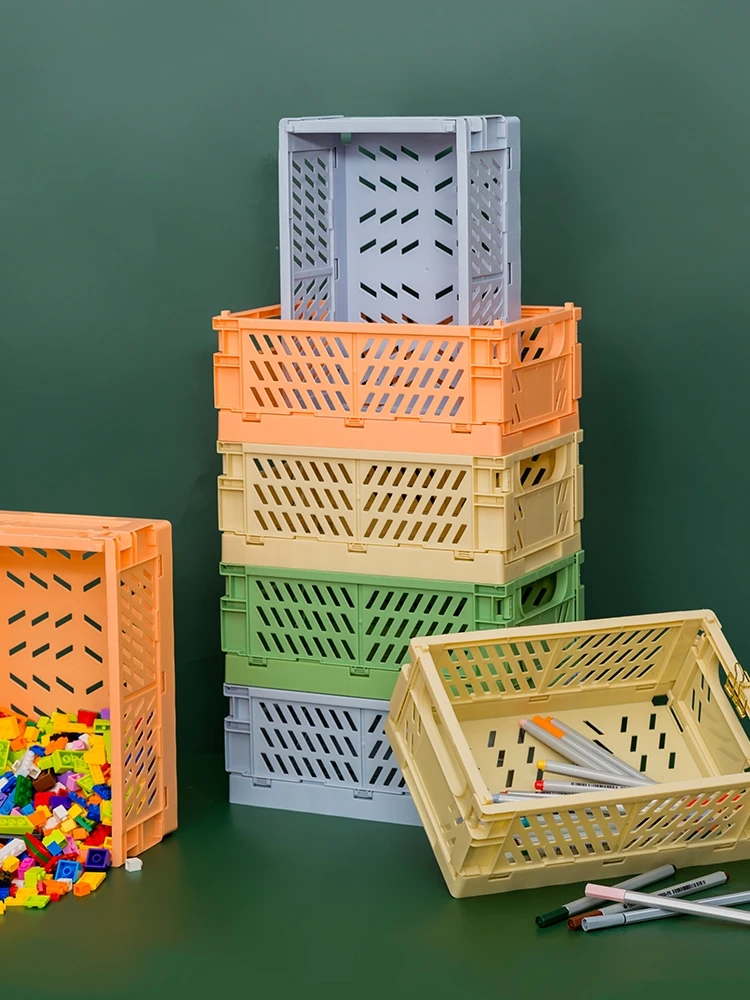 

Crate Collapsible Plastic Folding Storage Box Stackable Kitchen Warehouse Baskets Desktop Cosmetic Sundries Fruit Toys Food Bin