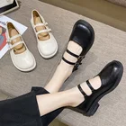 2021 весенние женские туфли мэри джейн на плоской подошве с двойной пряжкой; Повседневные туфли на низком каблуке; Черные и белые туфли Лолиты с круглым носком; 9035N