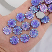 boliao ab color 15pcs 18mm 0 71in flower resin ab color with two hole purple rhinestone flatback buttons clothes crafts diy