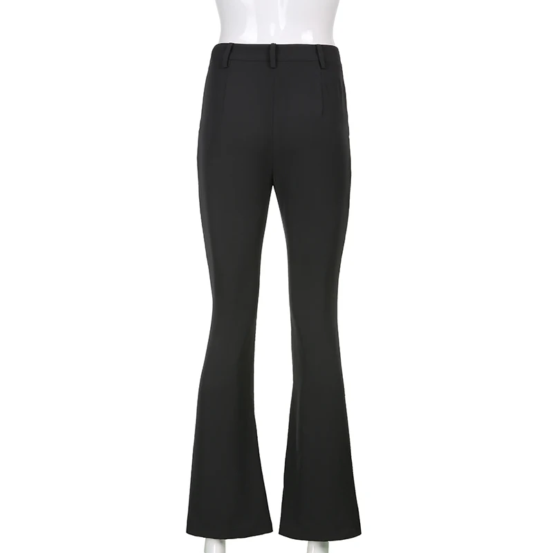 

Lace Patched Black Y2K Flare Pants For Women Fashion 2021Casual Sweatpant Skinny High Waist Trouser Female Capris Streetwear
