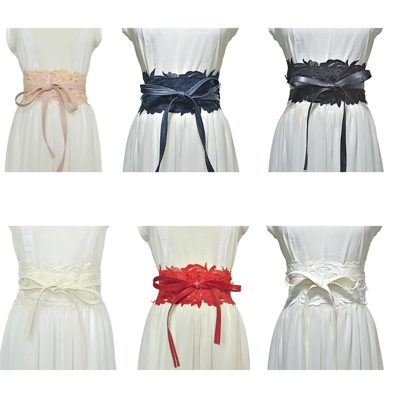 

2021 New Floral Lace Wide Girdle Women's Fashion Sweet Bowknot Tie Corset Waistband for Dress Decorative Strap