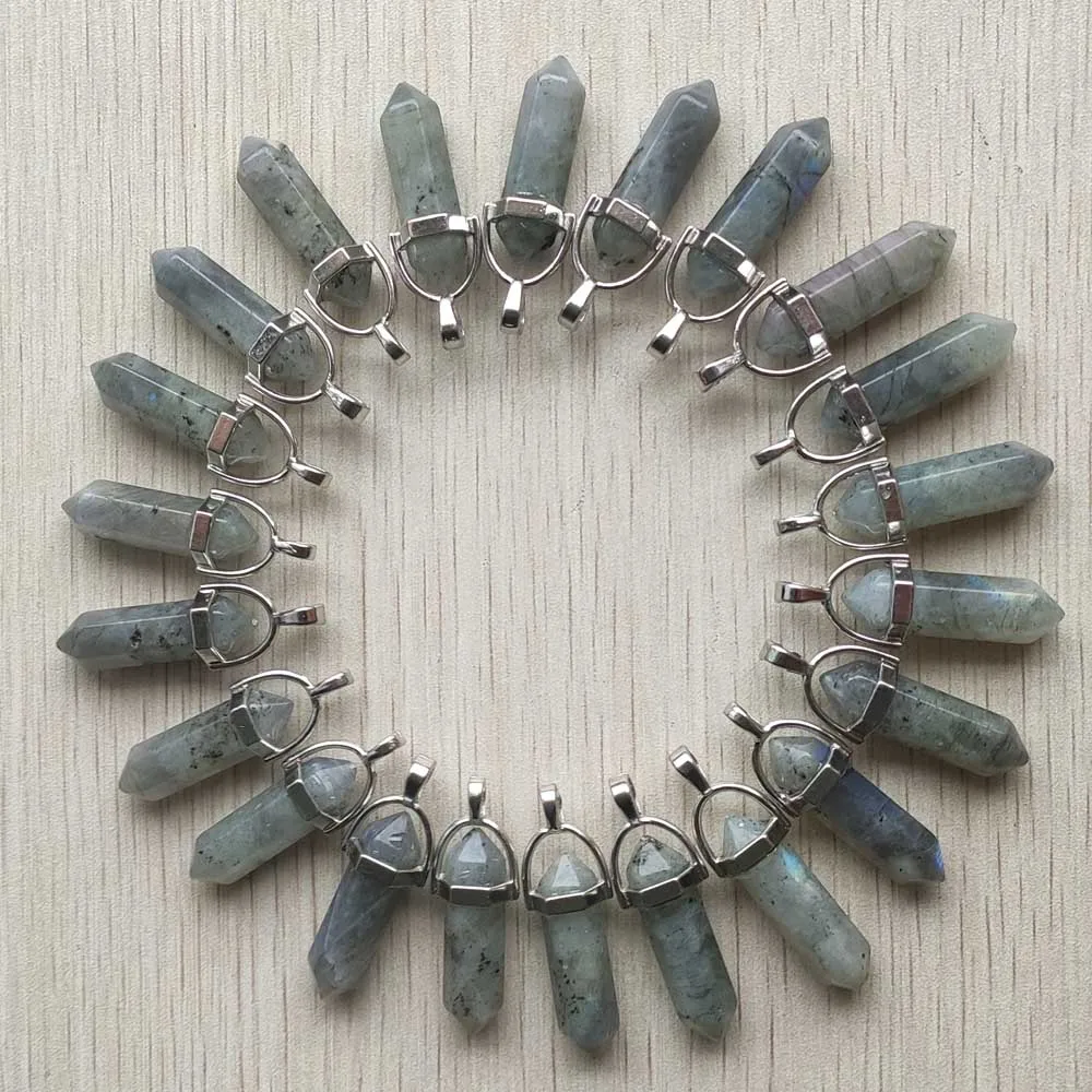 

Fashion natural Labradorite stone pillar Point pendulum pendants for jewelry making 24pcs/lot Wholesale free shipping