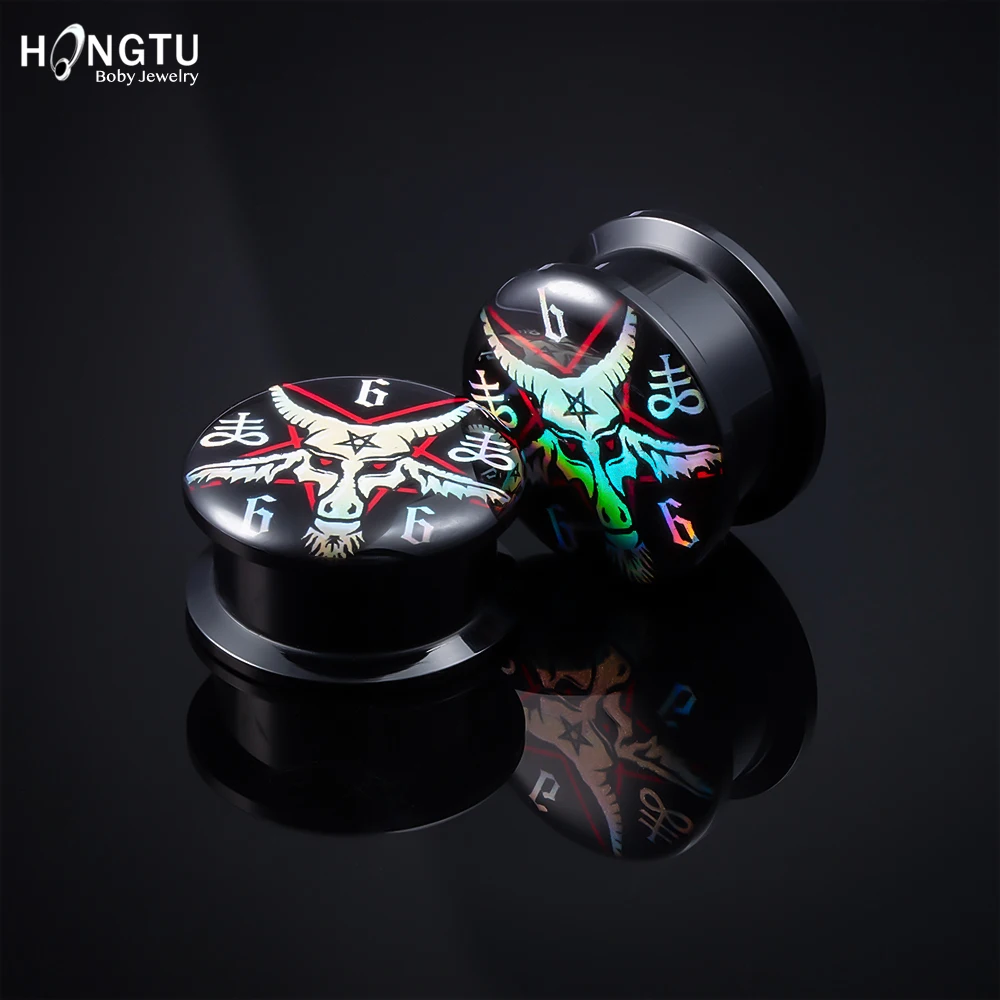 

2PC New Punk Acrylic Ear Tunnel Piercing Jewelry Screw Ear Gauges Plugs Black Ear Expanders Double Flared Ear Stretcher Piercing