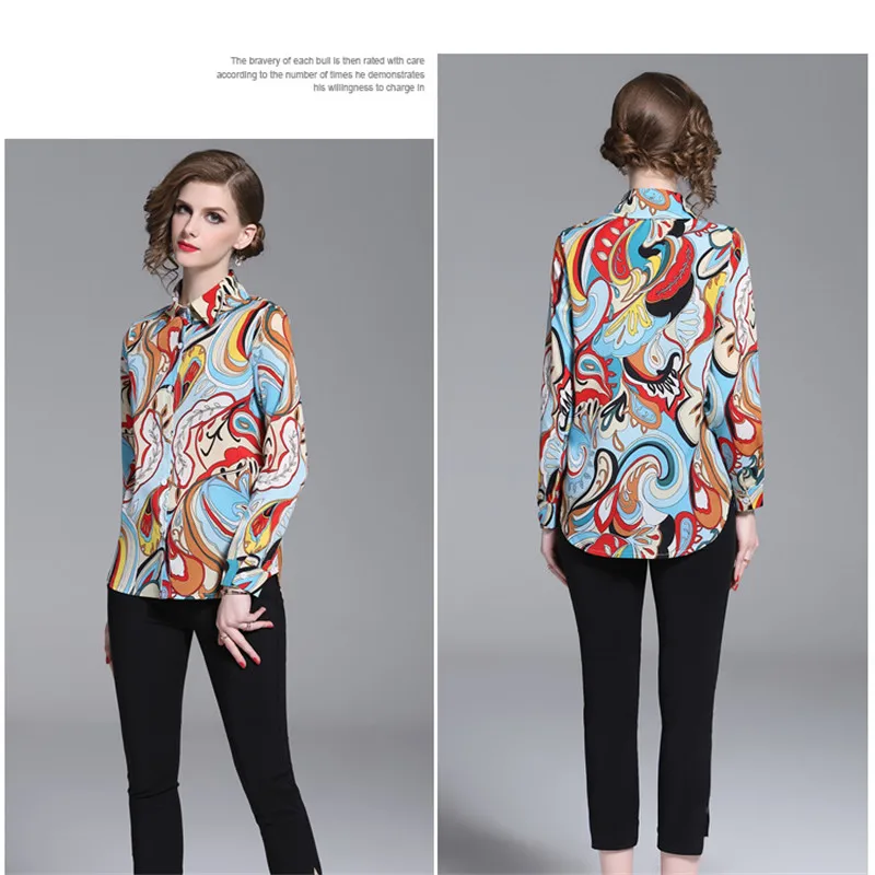 Женская блузка с длинным рукавом элегантная Праздничная принтом весна-лето 2019