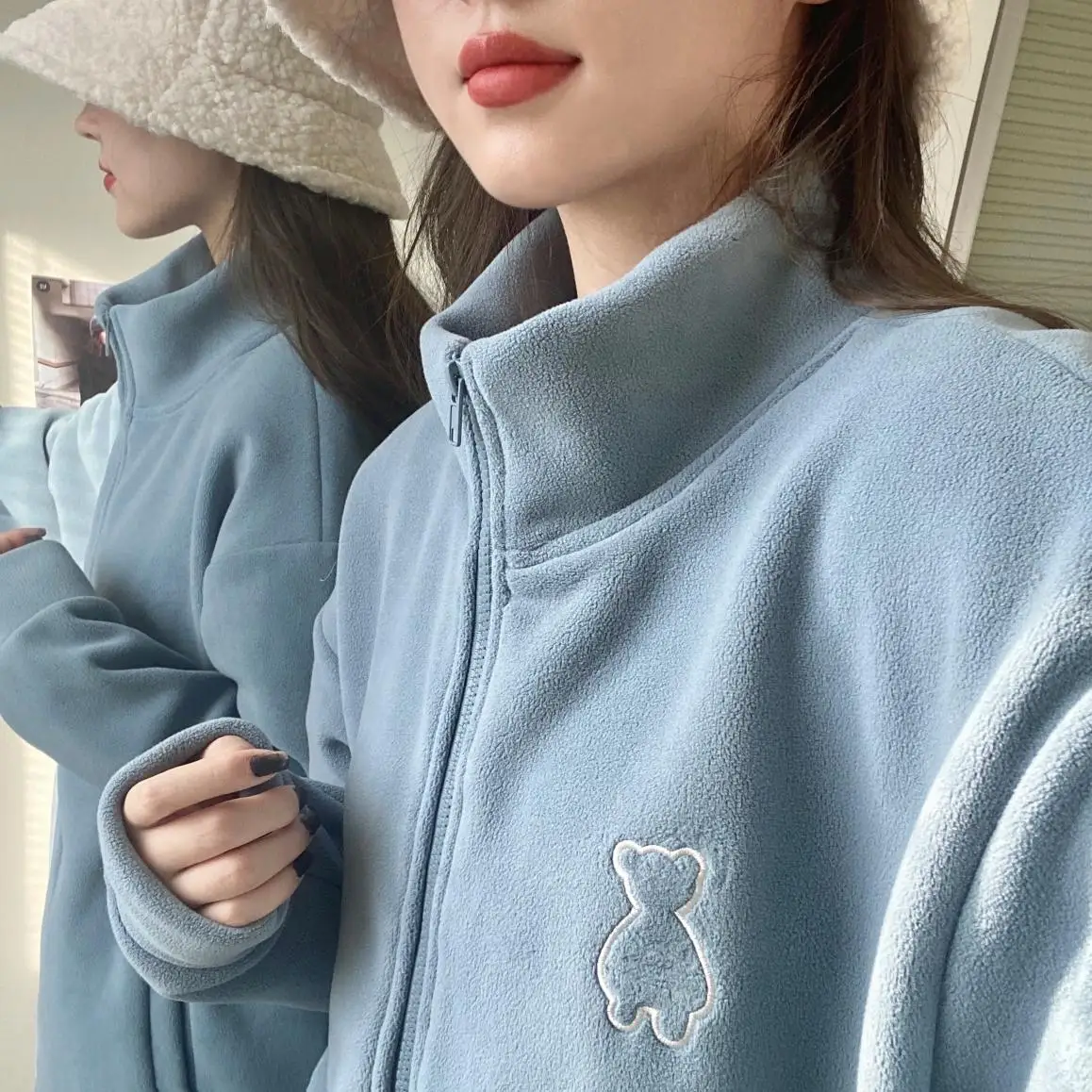 

Make firm offers the wind upset ~ college polar fleece warm female turtle neck zipper embroidery fleece cardigan coat