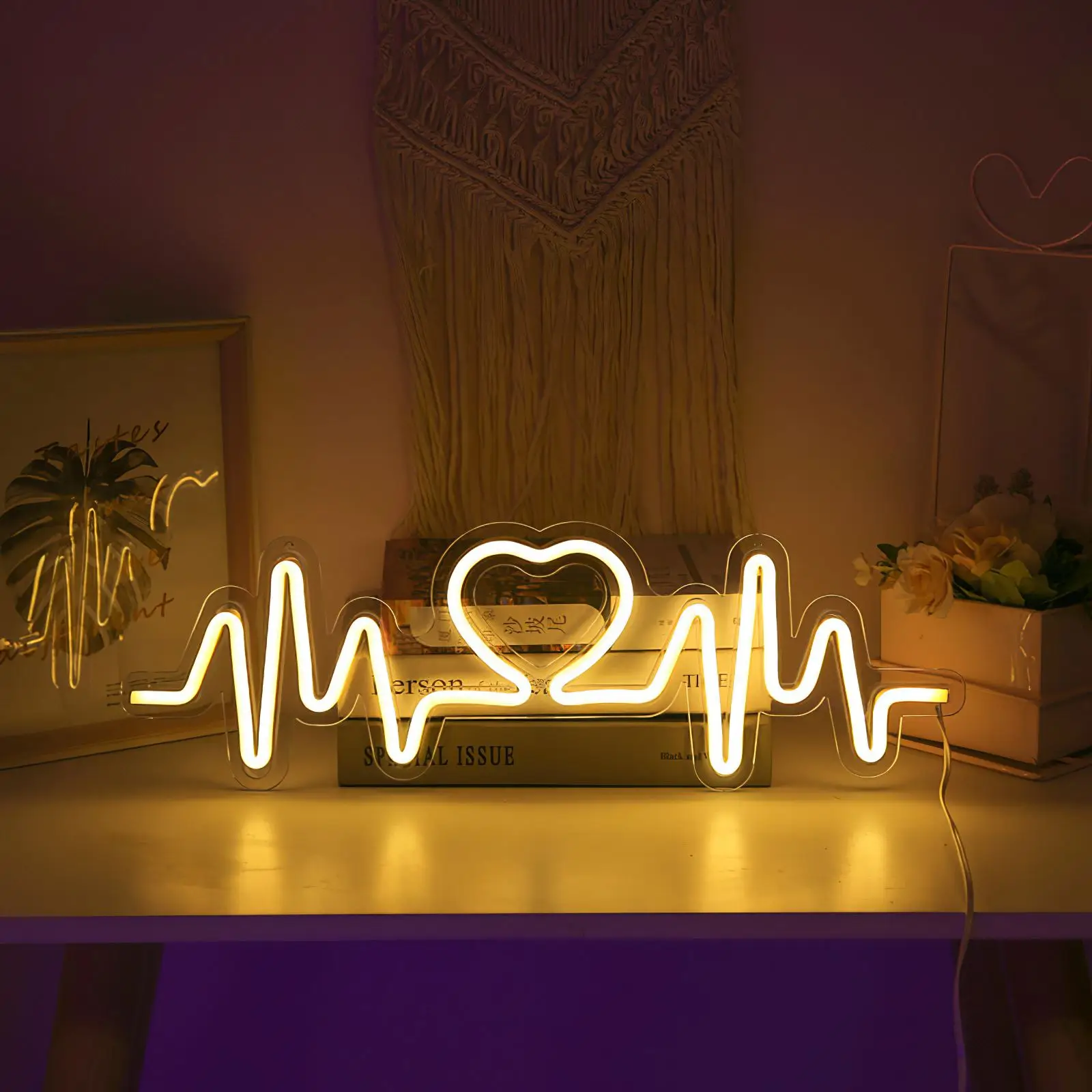 

Heartbeat Neon Sign Romantic LED Love Logo Lamp IP43 Waterproof Acrylic Neon Night Light USB Charging Neon Heartbeat Decoration