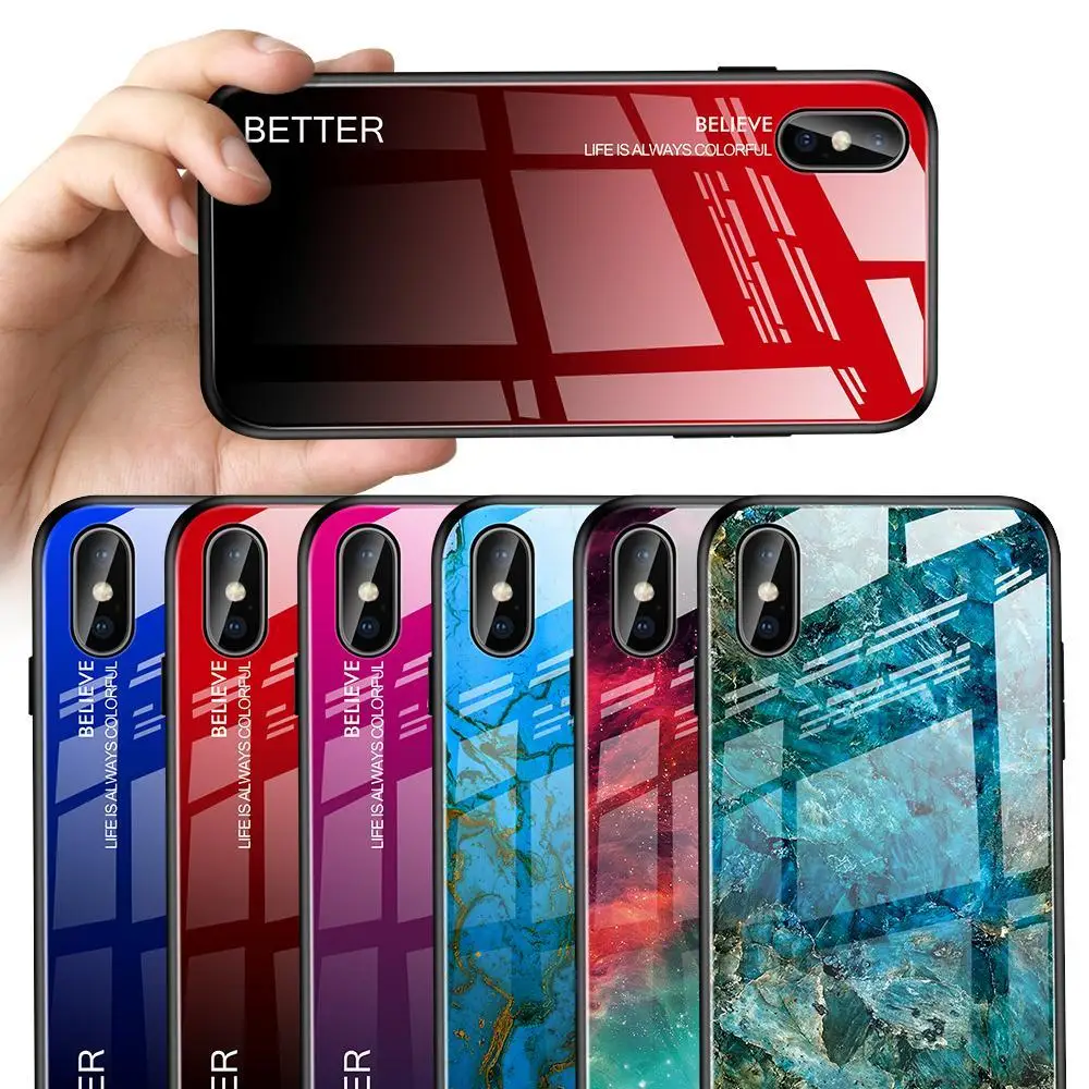 Silicon Back Case For iphone XR 7 8 Plus X 11 Pro Max Luxury Marbled Tempered Glass Armor for XS 6 6S |