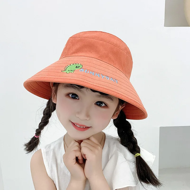 

J001 2-7 Year Dinosaur Upf 50+ Sun Protection Wide Brim Baby Girl Sun Hat Cute Summer Beach Girls Hats Caps for Chidren Cap