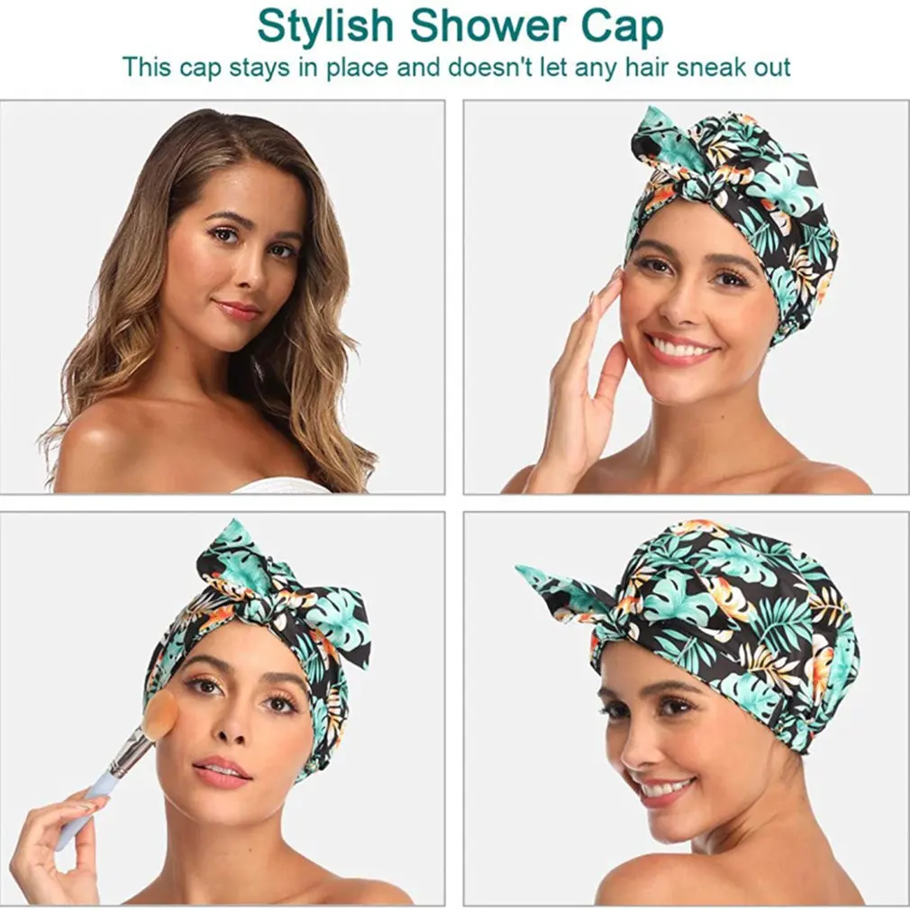 

Durable Anti-mildew Waterproof Elastic Bowknot Adjustable Shower Cap Reusable Comfortable Shower Cap