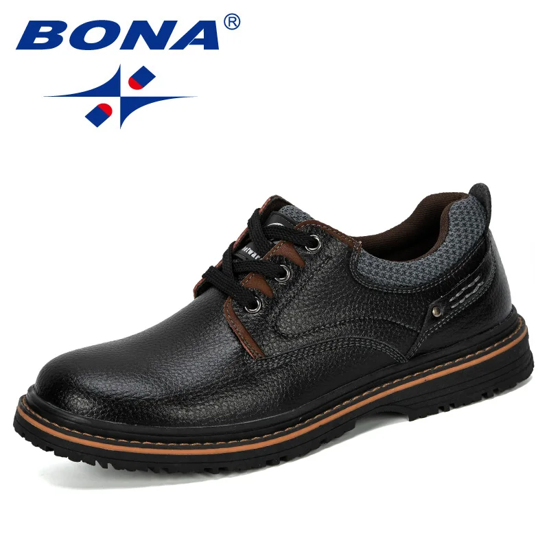 BONA 2019 New Designer Menl Leather Shoes Men Lace Up Formal Work Safety Man Round Toe Office Male Comfortable | Обувь