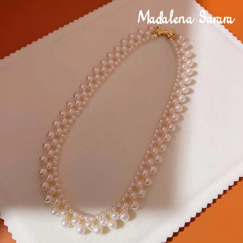 Online MADALENA SARARA-collar De Perlas De Agua Dulce Para Mujer, Gran Oferta, Varias Filas, Hecho A Mano, Con Cierre De Mariposa Y Perlas