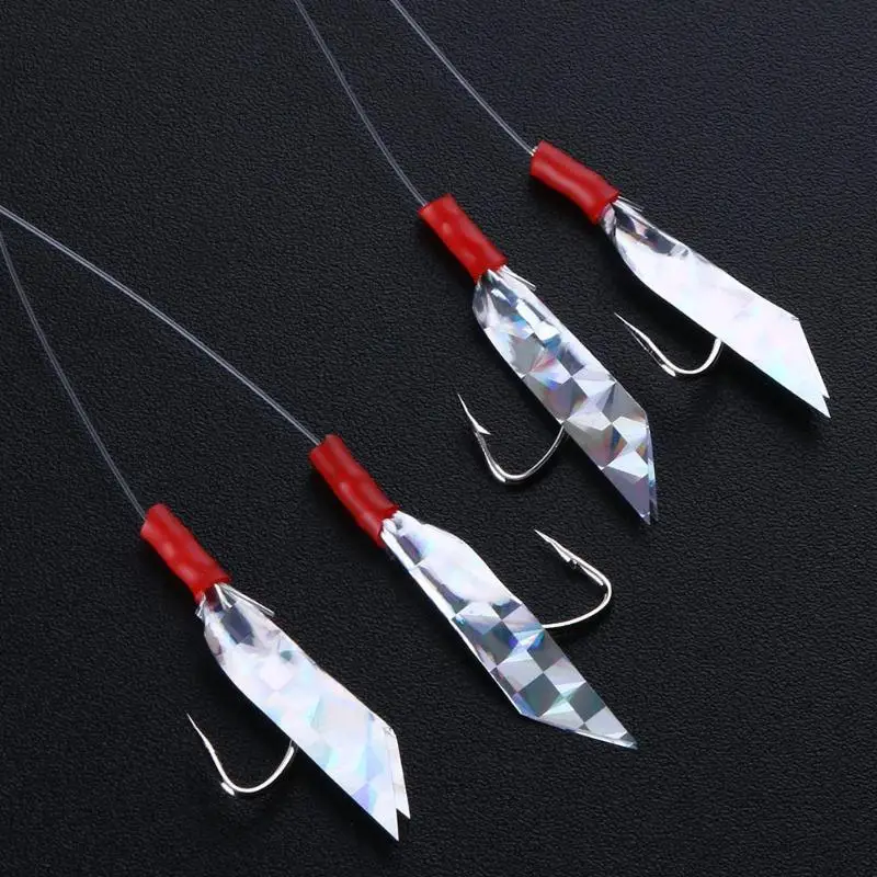 4pcs Size 1/0 Barbed Sabiki Hook Rigs w/ Laser Paper Tail Artificial Lure Fishing Tools Accessories Tackle Pesca | Спорт и