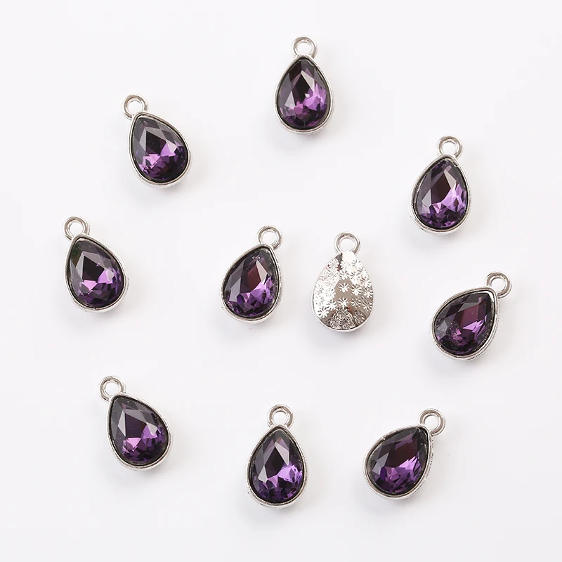 10 шт. фиолетовый кристалл кулон золото/серебро/розовое золото Тон 8 × 15 мм DIY