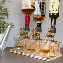 1/2/3 Heads Rustic Liquor Wine Dispenser Handmade Wooden Alcohol Whisky Faucet Bar Household Kitchen Gadget Fathers Day Gift
