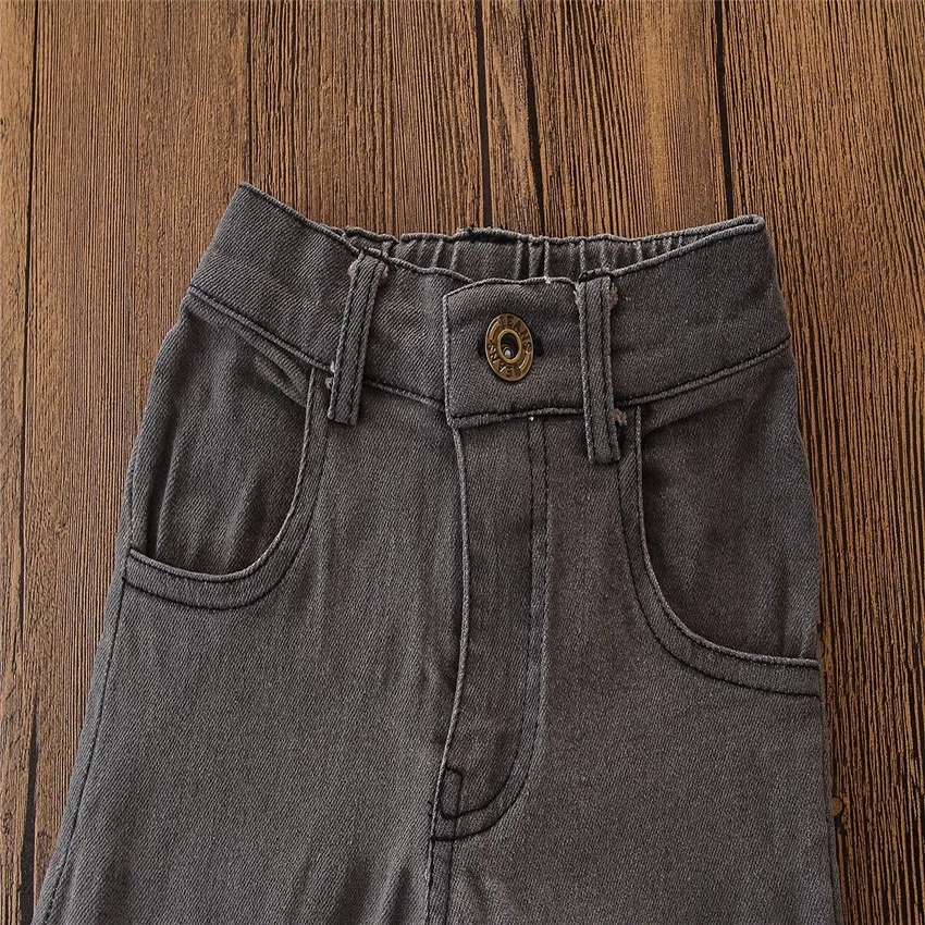 

Children Clothing Set Girls 2020 New Child Casual Flare Long-sleeved Plaid Shirt with Straight Jeans Long Pants Two Pieces Suit