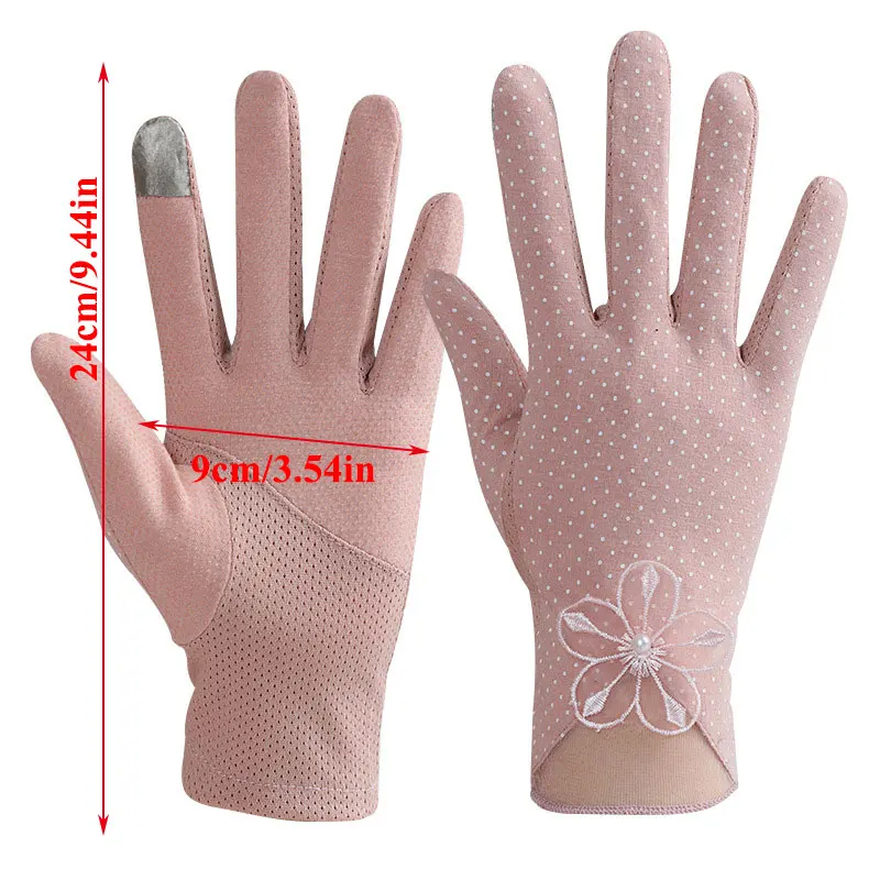 

Touch Screen Anti-Slip Breathable Women Summer Lace Sunscreen Gloves Cycling Driving Gloves Short Full Finger Mittens