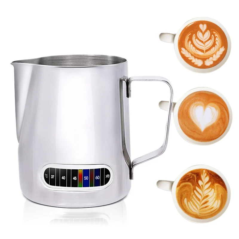 Stainless Steel Milk Frothing Pitcher- With Built-In Thermometer Perfect for Milk Frothers, Latte Art 20oz(600ml