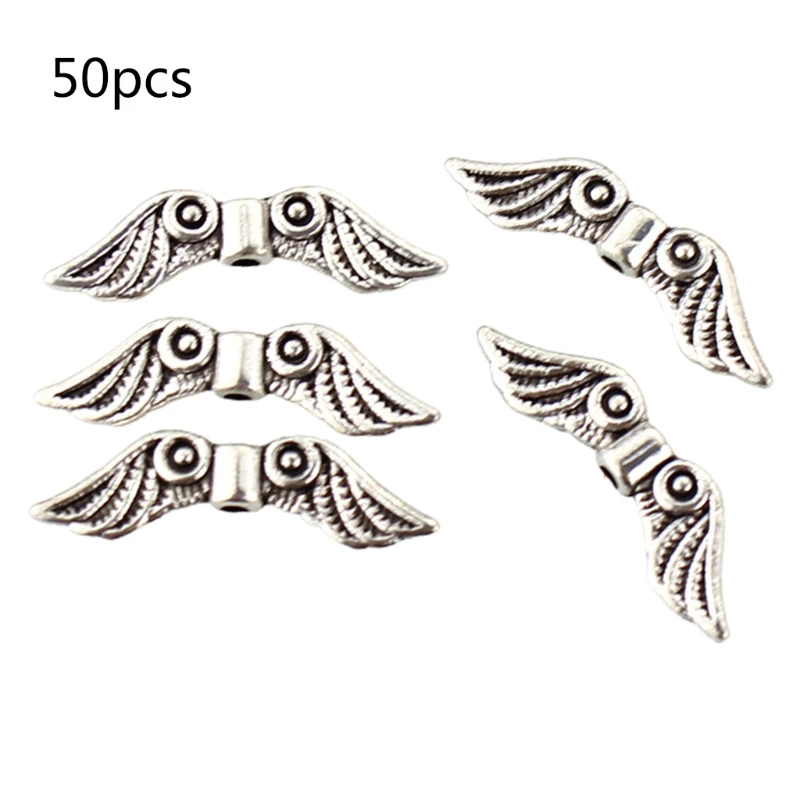 50 Pcs Angel Wing Spacer Metal Charm Beads for DIY Bracelets Necklace Jewellery | Jewelry Findings &amp Components