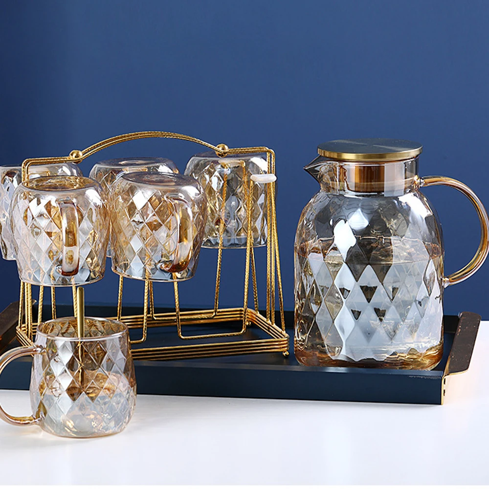 Diamond Texture Glass Teapot Set Hot Cold Water Jug Transparent Coffee Pot Home Carafe Heat-Resistant | Дом и сад