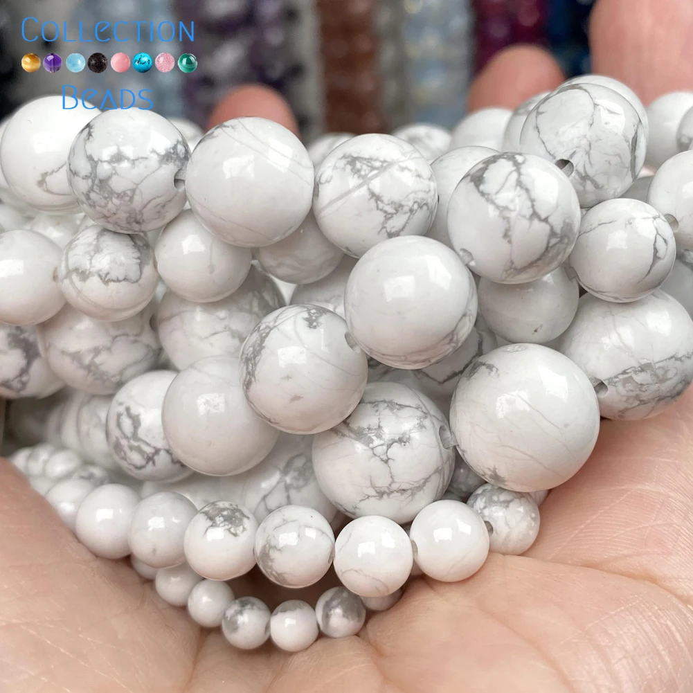 

Natural Stone Howlite White Turquoises Round Spacer Loose Bead For Jewelry Making 3-12 MM DIY Bracelets Accessories Wholesale