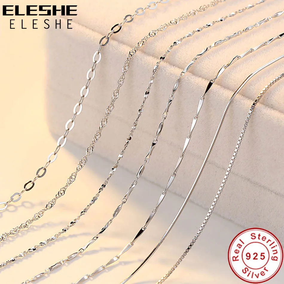 ELESHE, настоящее чистое 925 пробы, серебряная цепочка, ожерелье для женщин, девушек, девушек, коробка, змея, веревка, крест, цепочка, ожерелье, ювелирное изделие