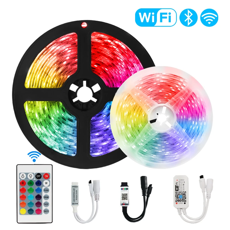 

luces Led LED Strip Lights RGB 5050 Waterproof Flexible Ribbon DC 12V 2835SMD Wifi Tape Diode Bedroom Decoration Light Bluetooth