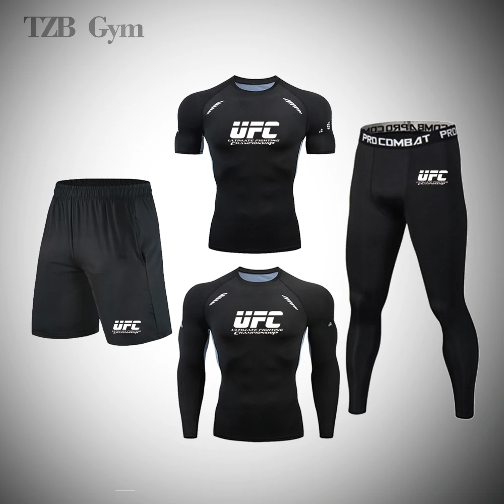 

Men's Four Piece Outdoor Training Short Sleeve Sports Suit Running T-Shirt Compression Tights Gym Fitness Jogging Suit Men