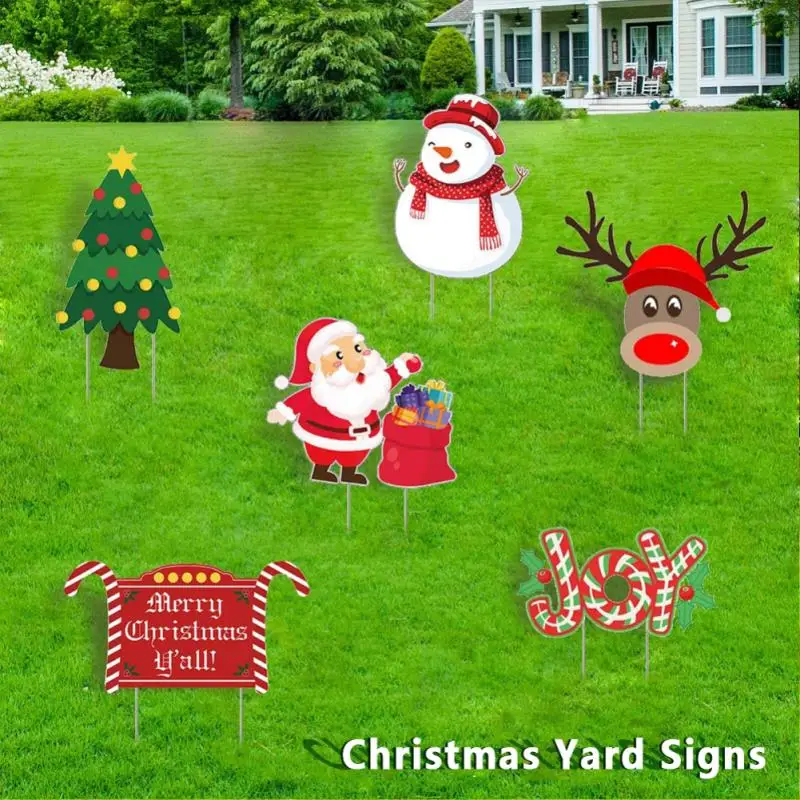 

6pcs Christmas Yard Signs With Stakes Yard Decorations Xmas Holiday Garden Outdoor Lawn Decorations 2021 Christmas Decorations