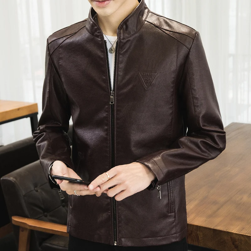 

Men Leather Jacket Spring Men's Casual Stand collar Motorcycle Leather Jacket Coat Outerwear Male clothes jaqueta de couro