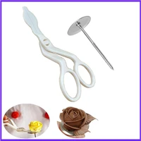 2pcsset stainless steel cake flower needle and plastic scissor baking cake decorating tools nails fondant decor flowers lifter