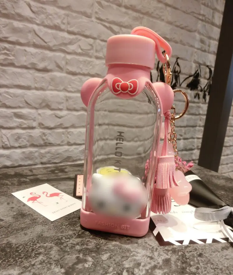 

350 мл летняя Милая Розовая прозрачная стеклянная бутылка для воды для девочек и женщин KT cat мультяшная чашка для воды и чая