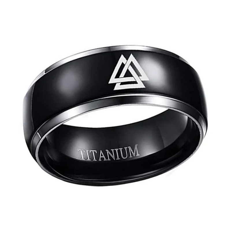 

New Trendy Viking Rune Pattern Ring Men's Ring Black Bright Amulet Ring Jewelry Accessories Party Gift