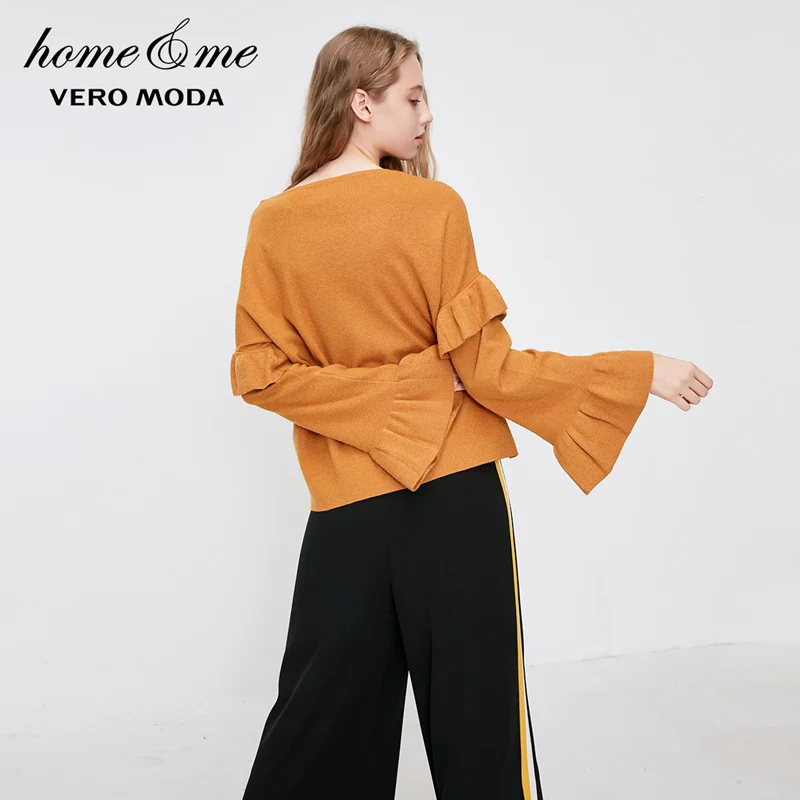 Ochre yellow mel. Vero Moda Новое поступление женские расклешенные рукава v-образным вырезом свободный крой гофрированные трикотажные | 318324523 - Цвет: Ochre yellow mel.