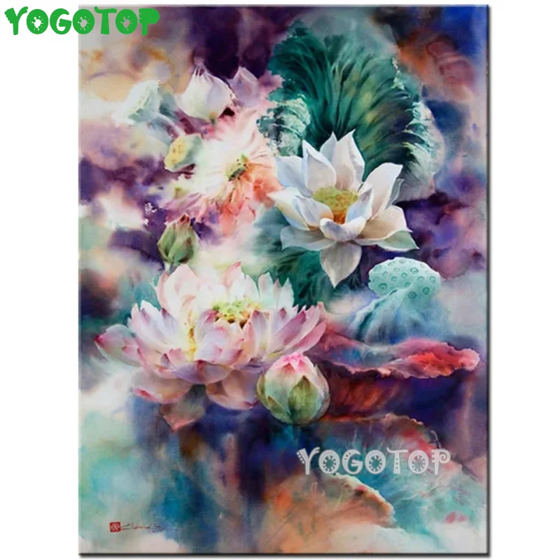 

5d diy diamond paintings full round drill 3d Cross stitch ,diamond mosaic Sets lotus home decor handmade diamond painting YY4762