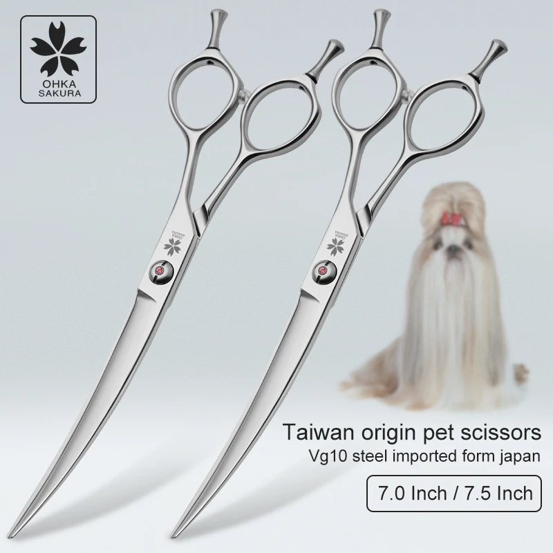 Taiwan  pet curved scissors 7-inch Japanese imported vg10 high-grade trimming scissors for pet beauticians