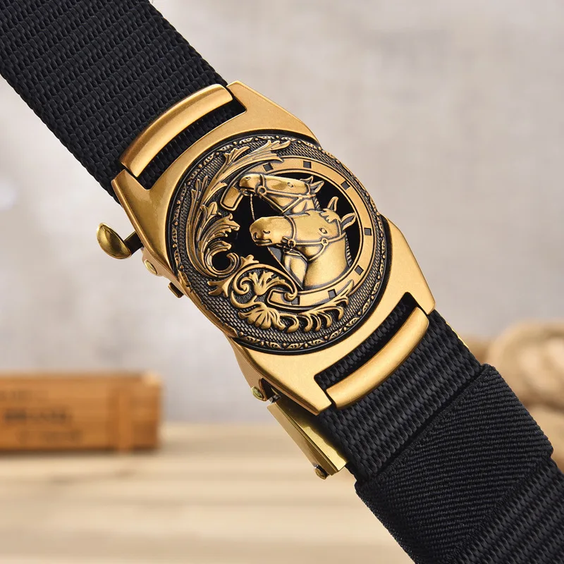 2021 new canvas automatic buckle alloy belt men's personality casual business belt young and middle-aged trend wild trousers