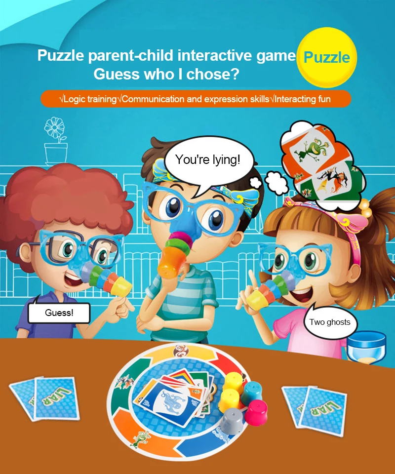 Забавная настольная игра головоломка. Нос в шахматы растет с непрерывной