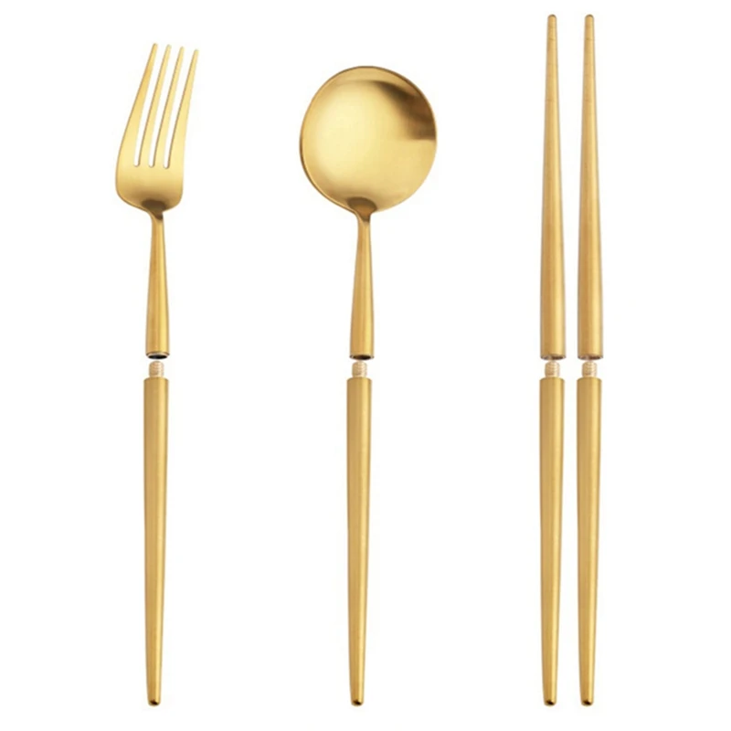 

3Pcs Stainless Steel Detachable Type Portable Cutlery Tableware Set Gold Western Dinnerware Kitchen Fork Spoons Knives Set