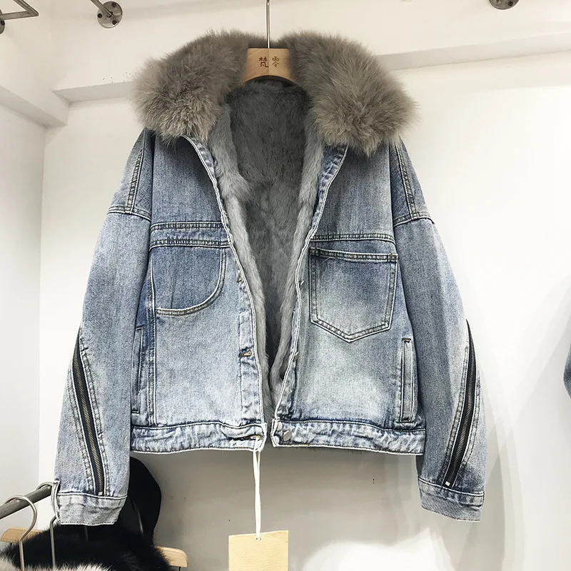 С меховой отделкой капюшона хлопковая подкладка длинные джинсовые куртки для