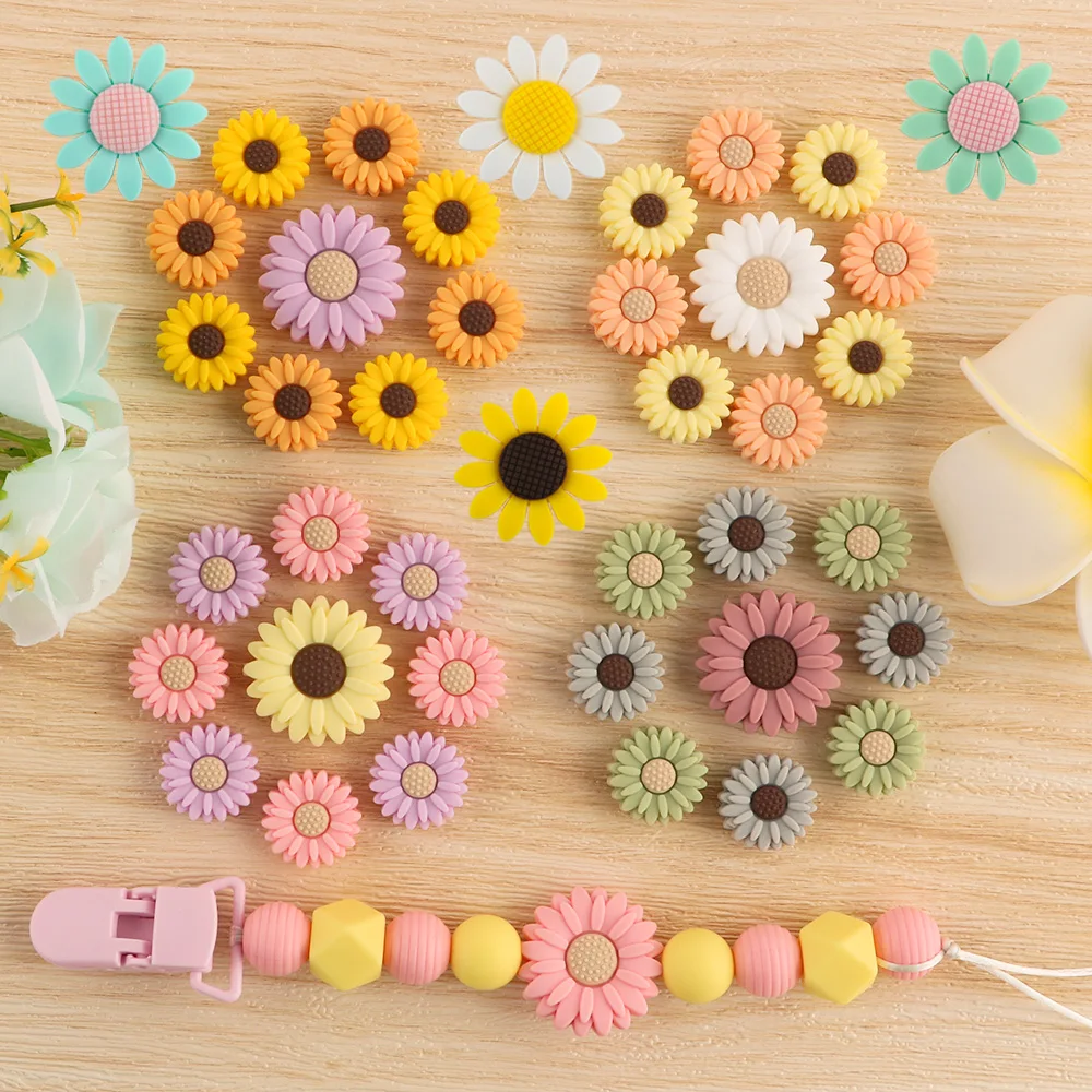 

10Pcs Sunflower Silocone Beads Food Grade For Making Necklace Jewelry Baby Pacifier Chain Accessories