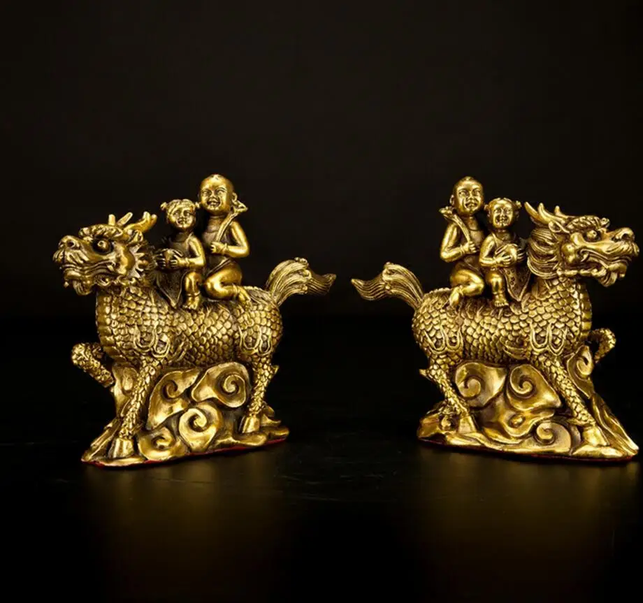 Медная Статуя Пара кукол Yuanbao подарки Qilin украшения для спальни | Дом и сад