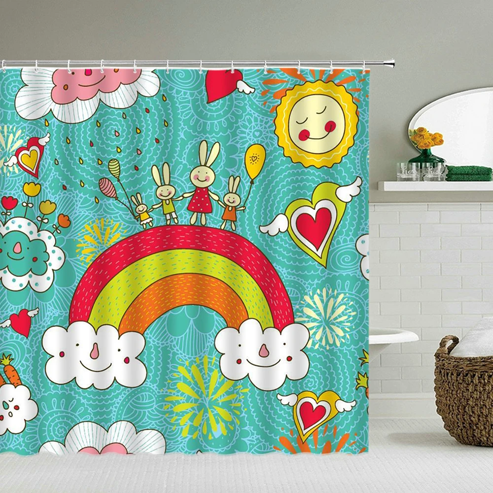 

Водонепроницаемые шторы для душа, занавески из полиэстера с милым мультяшным рисунком для ванной комнаты, душа