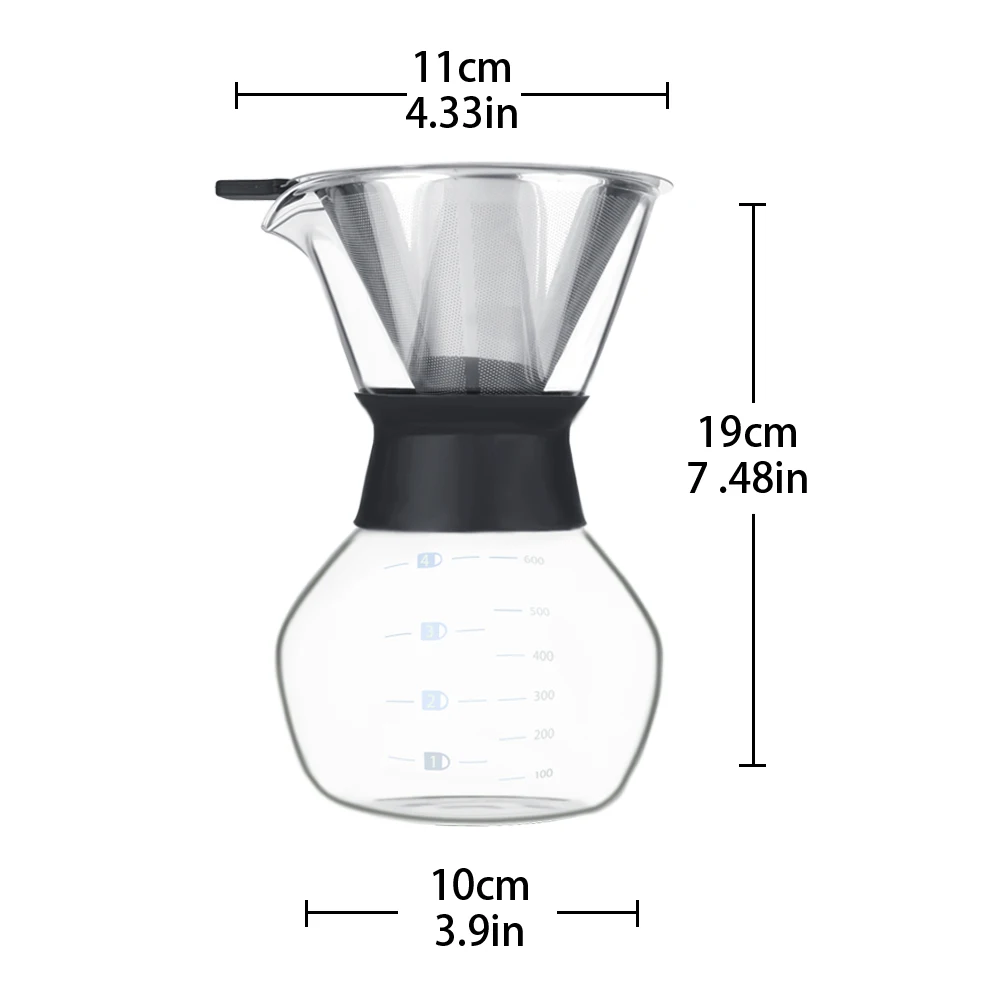 600ML With Filter 600 мл(20 унций) стеклянные кофейники с фильтром из нержавеющей стали ручные фильтры для кофе многоразовые кофейники - Цвет: 600ML With Filter