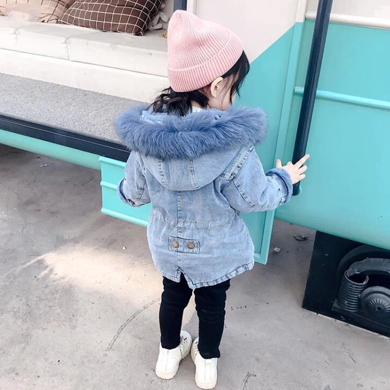 

JXYSY Children's Clothing Parka For Girls Plus Velvet Denim Jacket With Fur Collar Baby Down Jacket Snow Wear Jacket for Girls