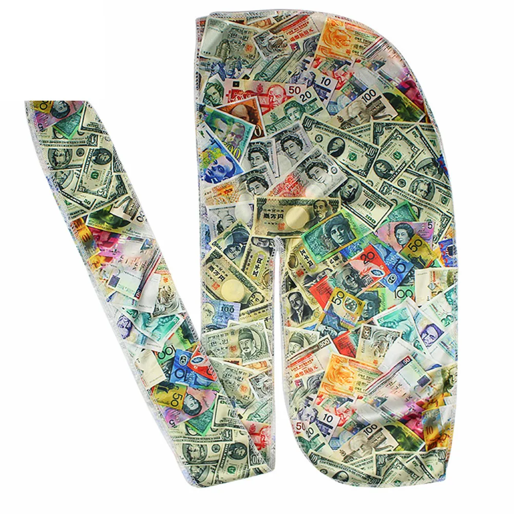 

Цветная шелковая бандана Durag с принтом денег, шелковая, долговечная, длинные ремешки, головной платок, волнистый шарф, волнистый стиль Durag